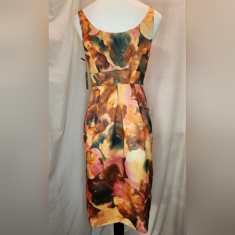 NWT Merona Orange Brown Sleeveless Sheath Watercolor Dress, Size 2 - Picture 5 of 12